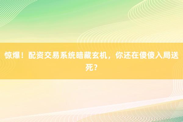 惊爆！配资交易系统暗藏玄机，你还在傻傻入局送死？