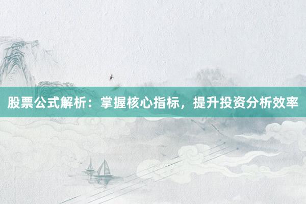 股票公式解析：掌握核心指标，提升投资分析效率