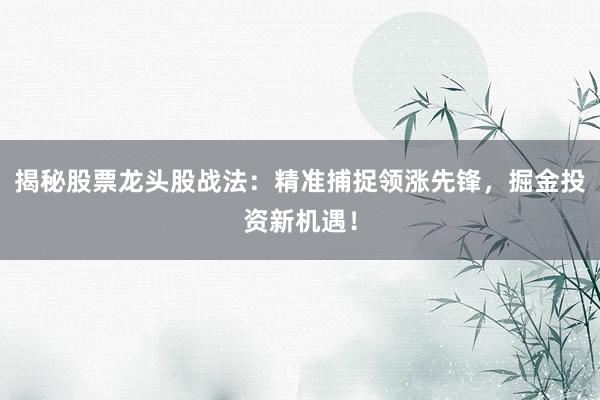 揭秘股票龙头股战法：精准捕捉领涨先锋，掘金投资新机遇！