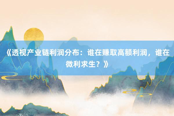 《透视产业链利润分布：谁在赚取高额利润，谁在微利求生？》