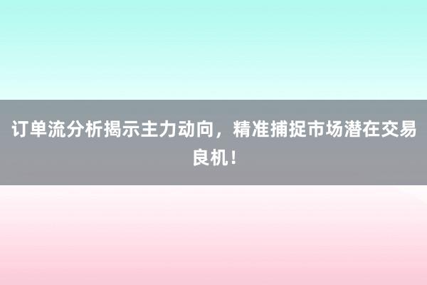 订单流分析揭示主力动向，精准捕捉市场潜在交易良机！