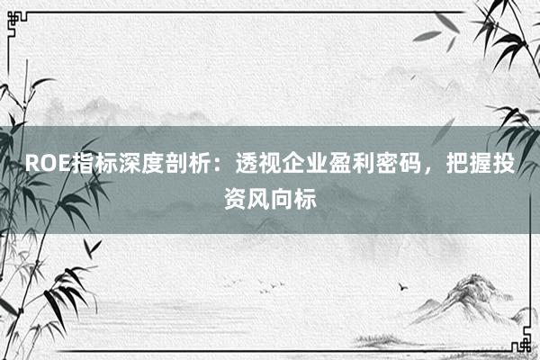 ROE指标深度剖析：透视企业盈利密码，把握投资风向标