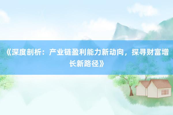 《深度剖析：产业链盈利能力新动向，探寻财富增长新路径》