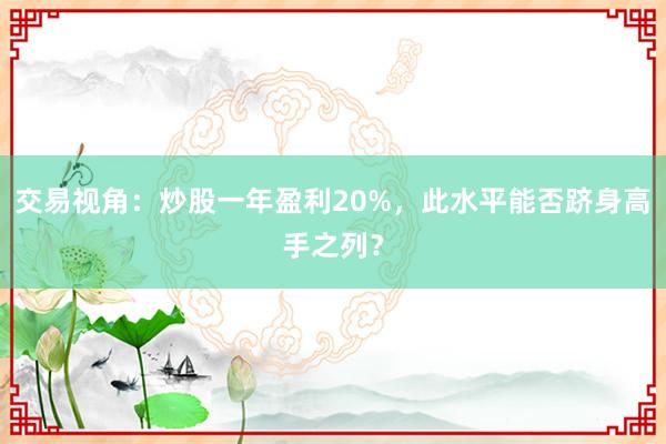 交易视角：炒股一年盈利20%，此水平能否跻身高手之列？